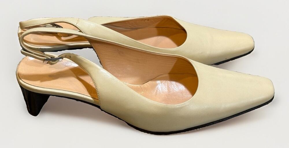 Bally Cream Leather Slingback Heels Sz 5 Made In Italy